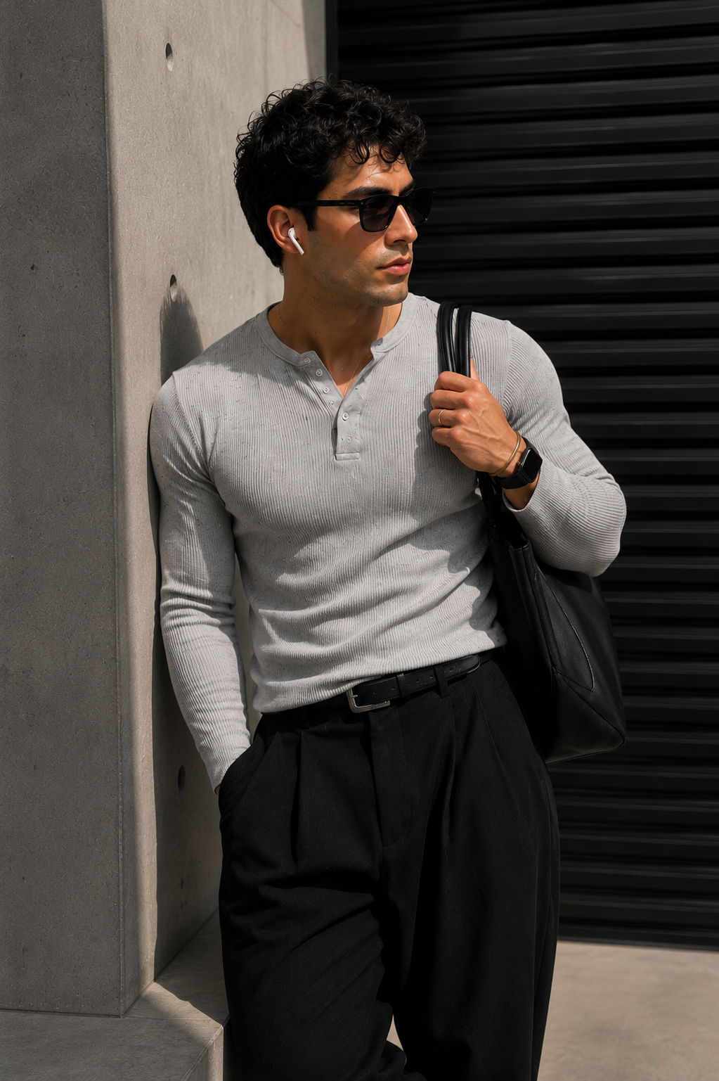 320GSM White Ribbed Henley Muscle Fit Tshirt