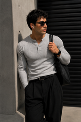 320GSM White Ribbed Henley Muscle Fit Tshirt