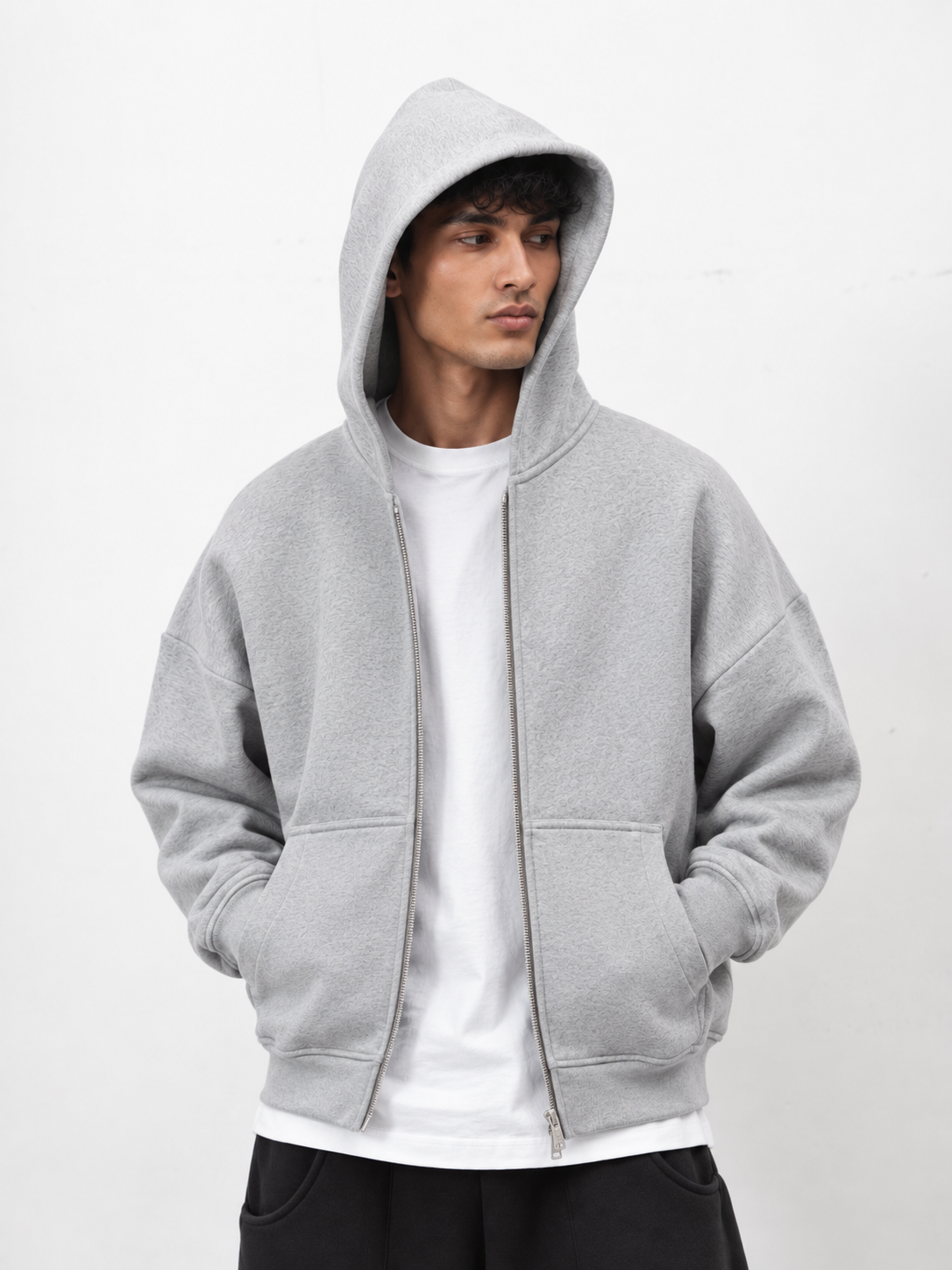 350 GSM Grey Reverse Zipper Hoodie