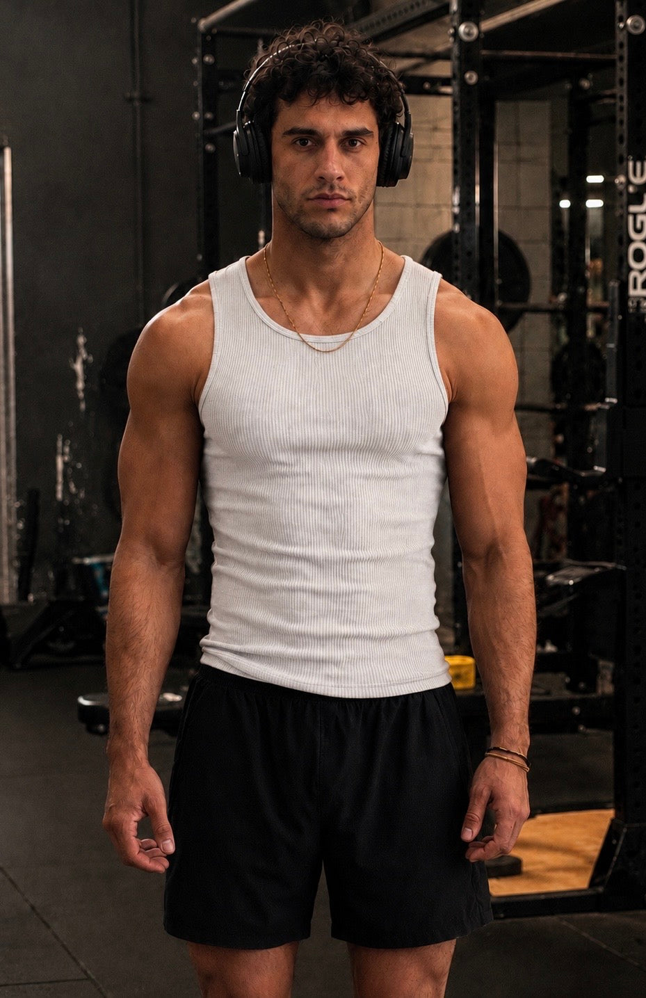 Premium 400 GSM Ribbed White Tank Top Men
