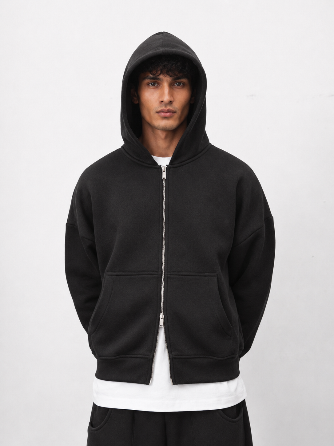 350 GSM Black Reverse Zipper Hoodie