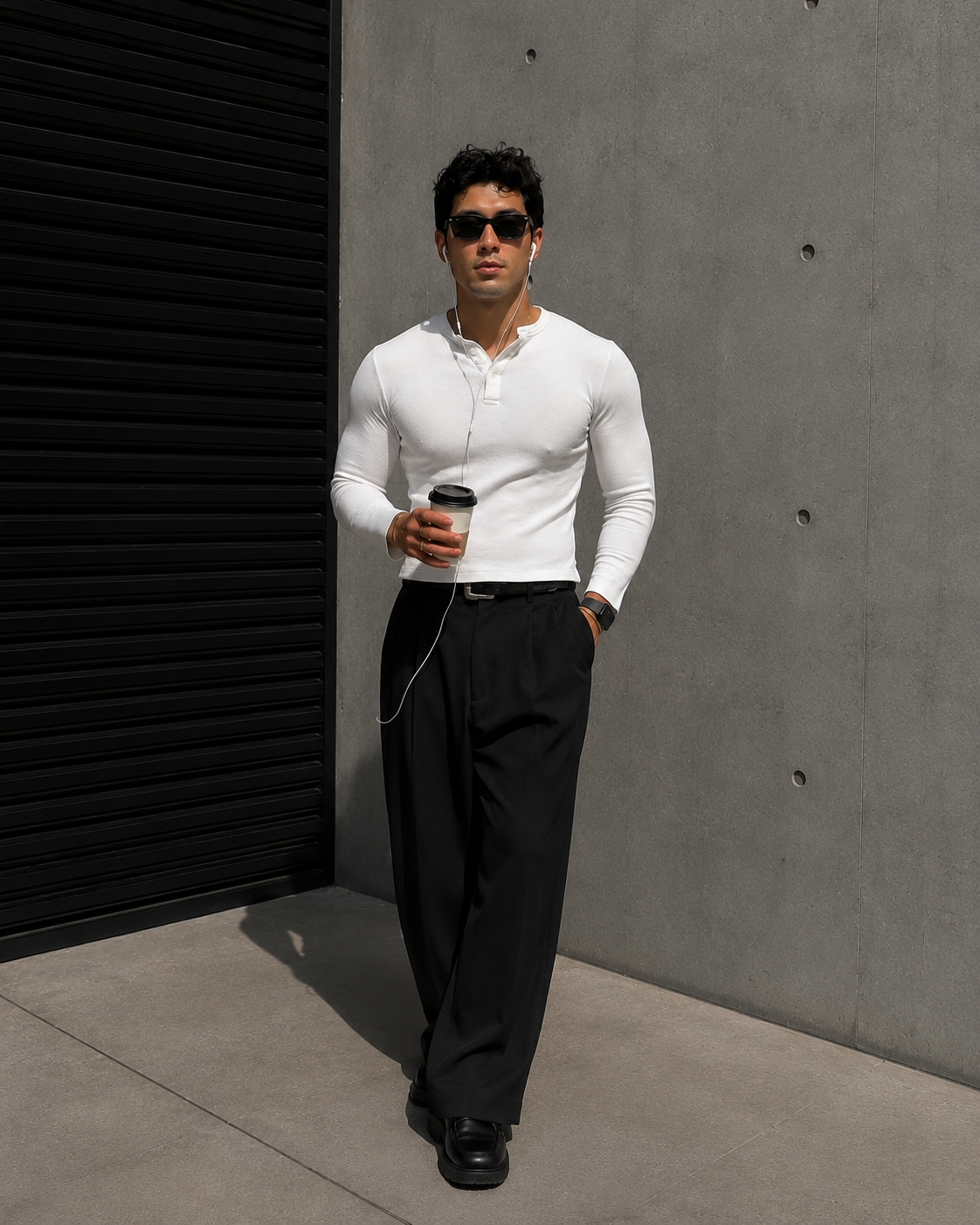 320GSM White Ribbed Henley Muscle Fit Tshirt