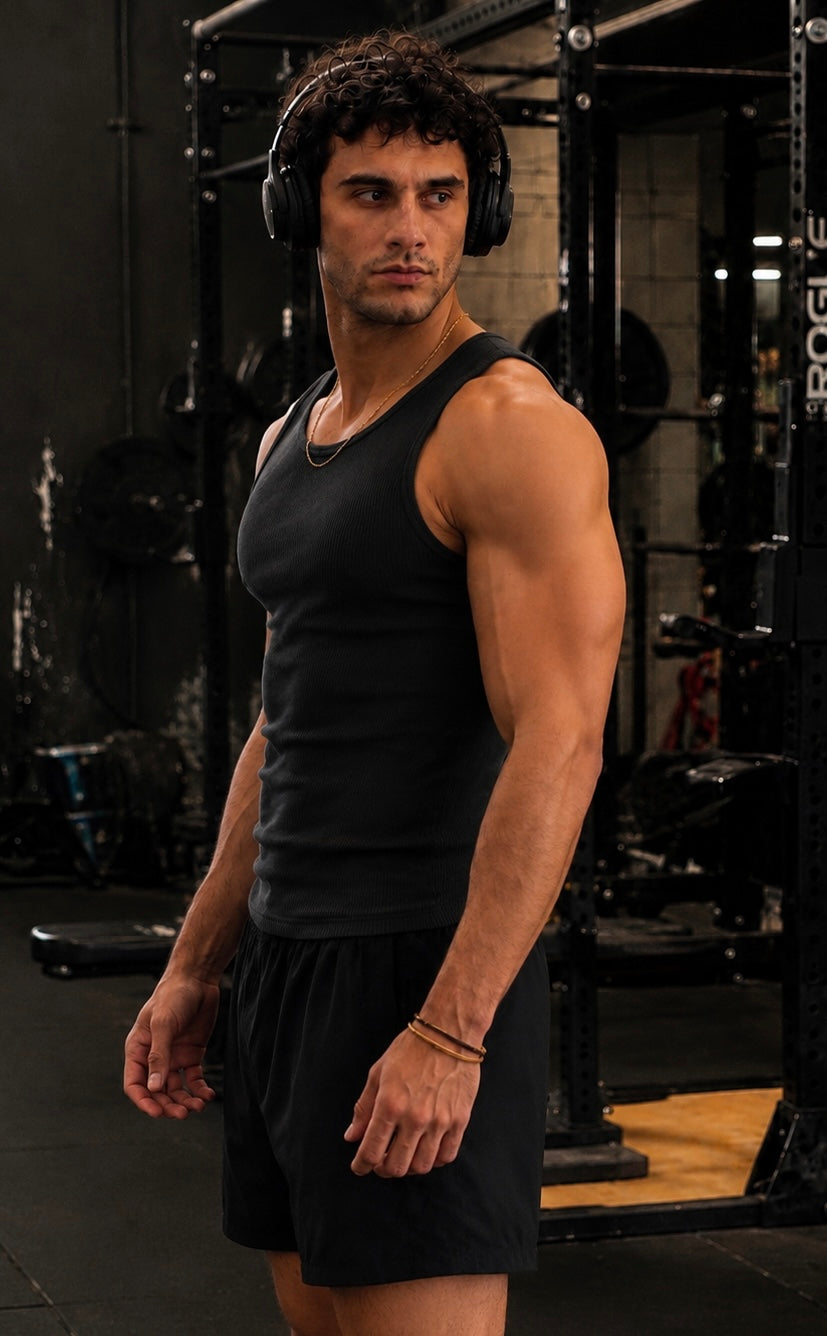 Premium 400 GSM Ribbed Black Tank Top Men