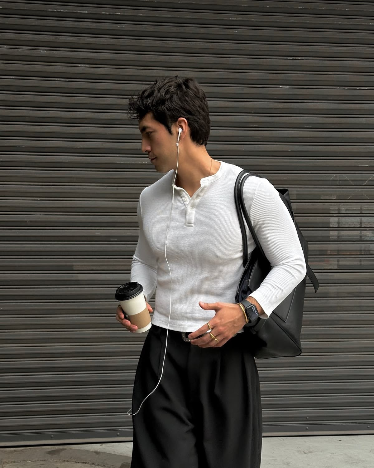 320GSM White Ribbed Henley Muscle Fit Tshirt