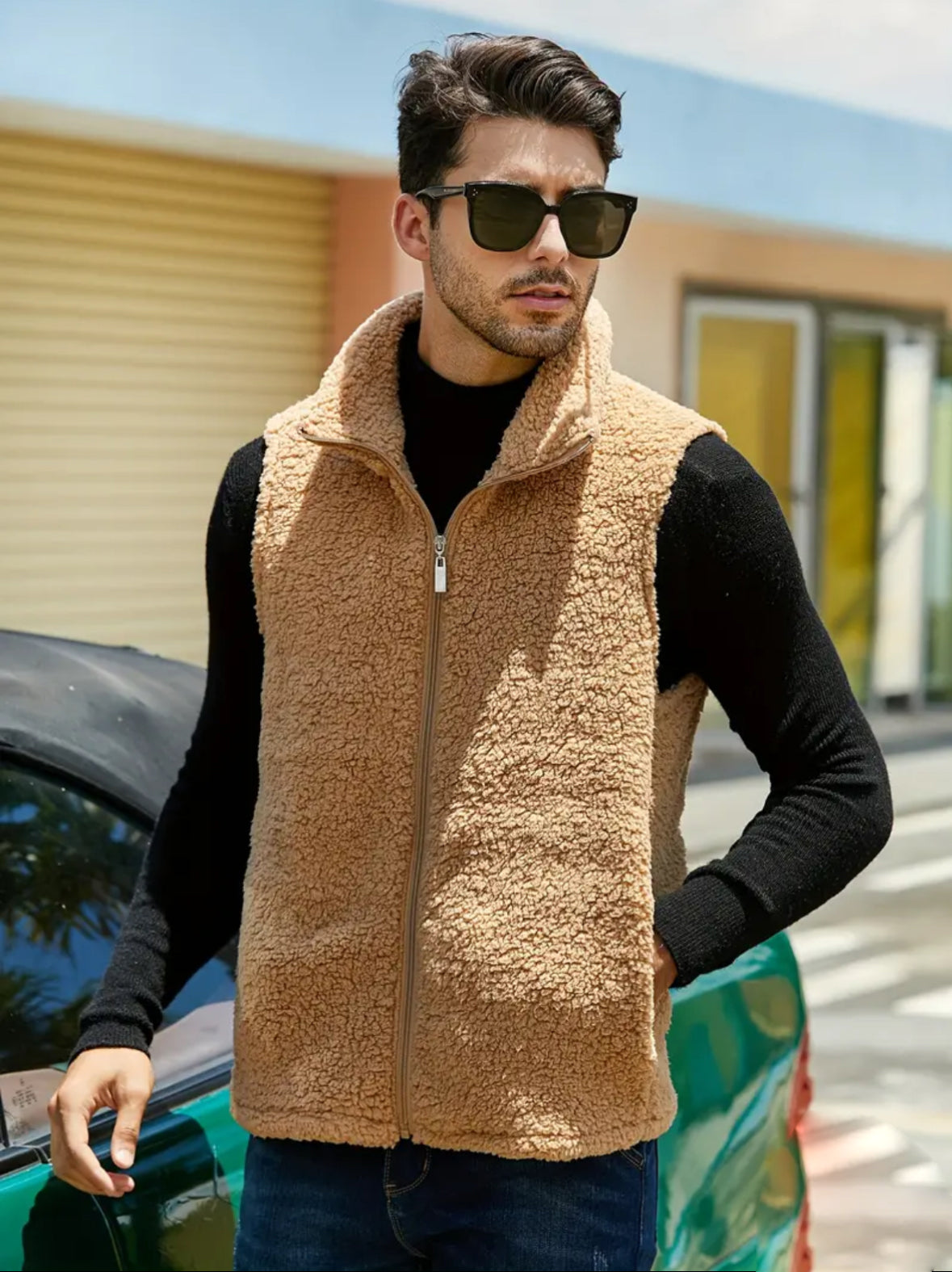 Brown Sleeveless Sherpa Jacket