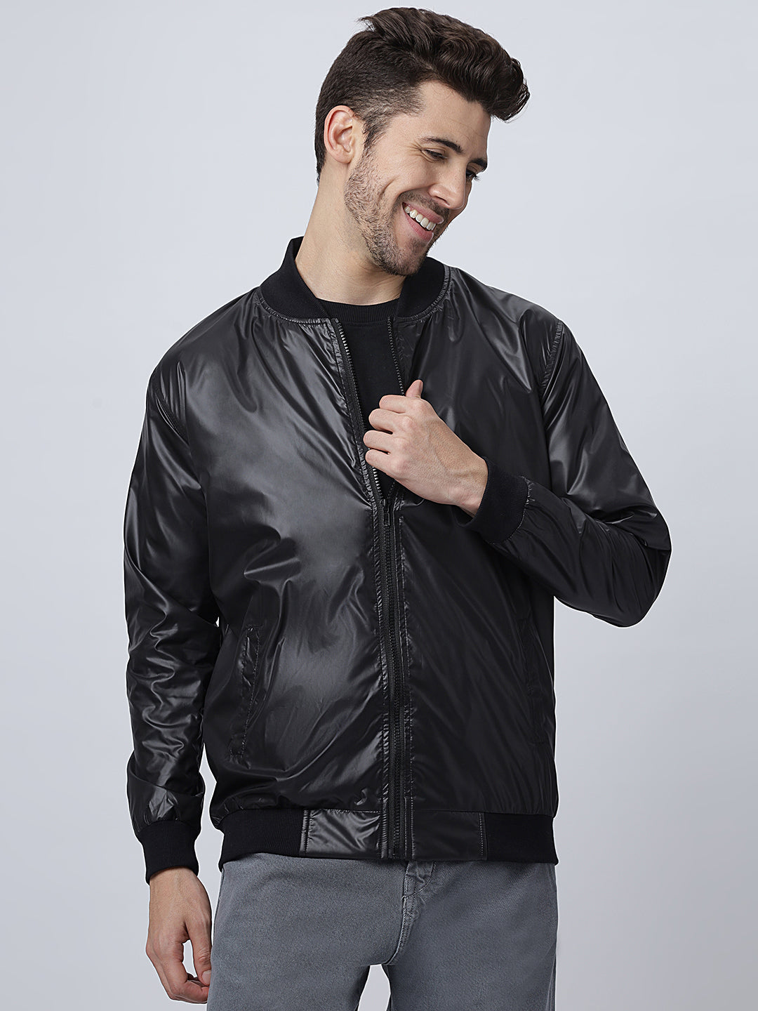Black Biker Bomber Jacket