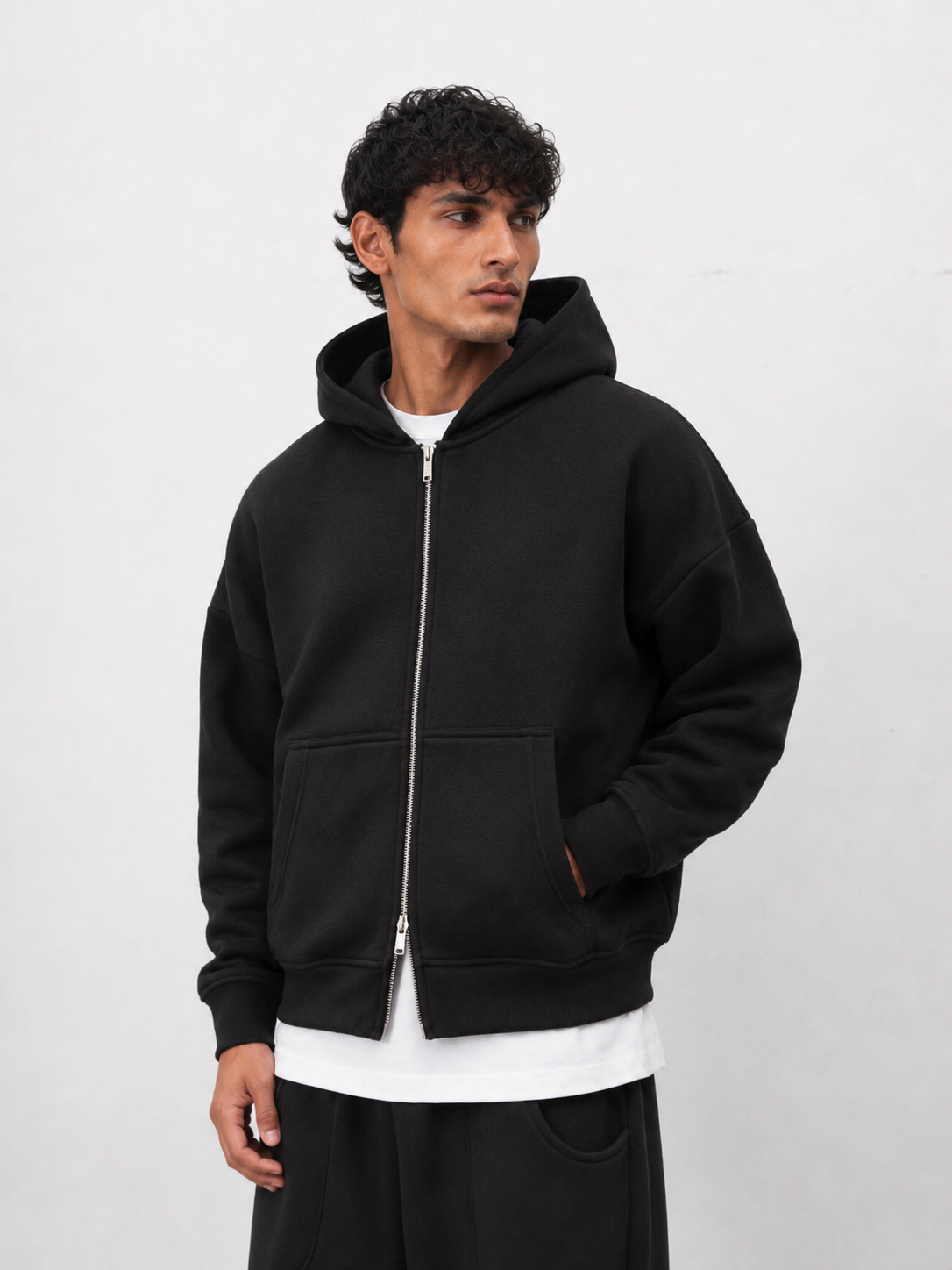 350 GSM Black Reverse Zipper Hoodie