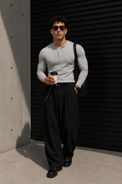 320GSM White Ribbed Henley Muscle Fit Tshirt