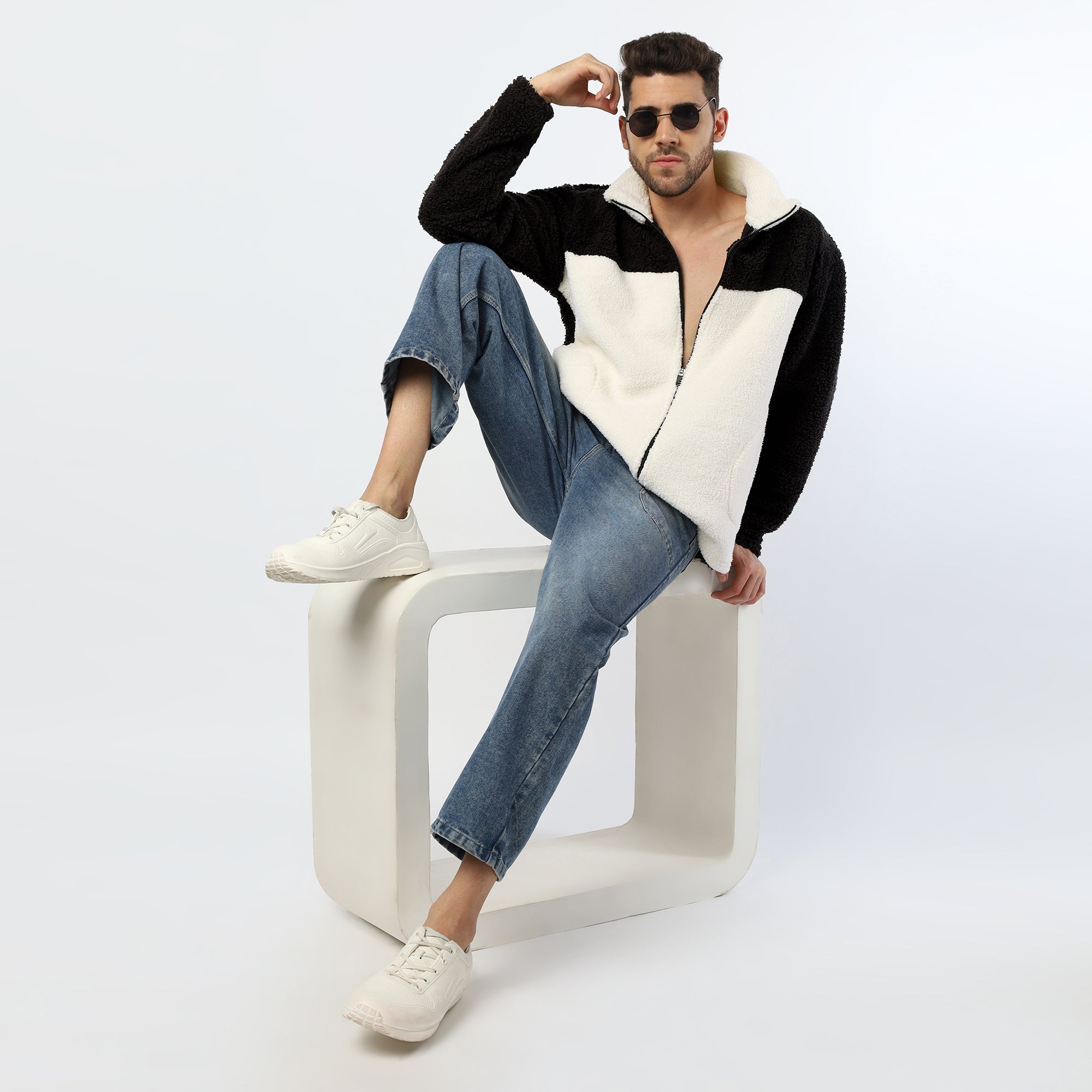 Cream Black Sherpa Jacket