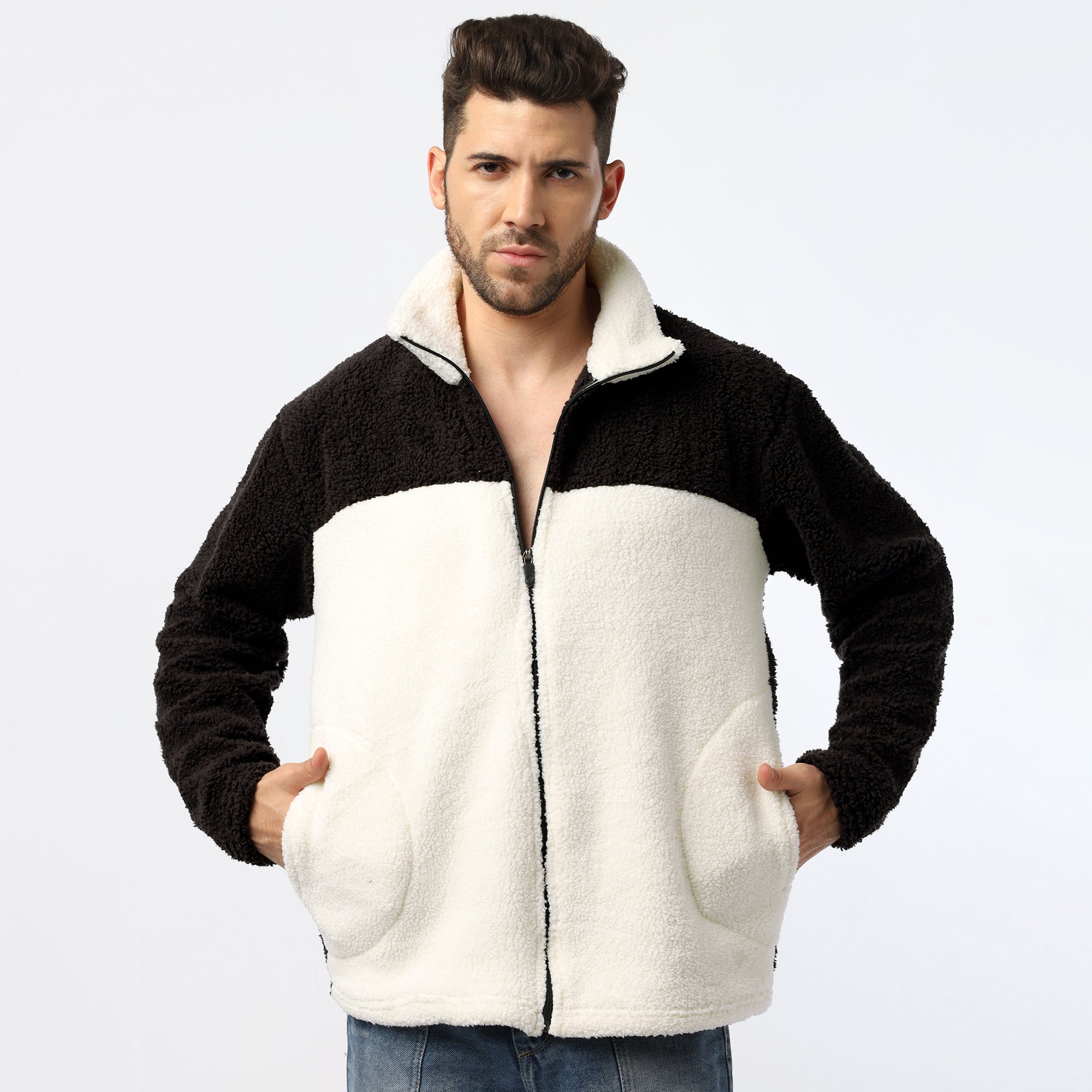 Cream Black Sherpa Jacket