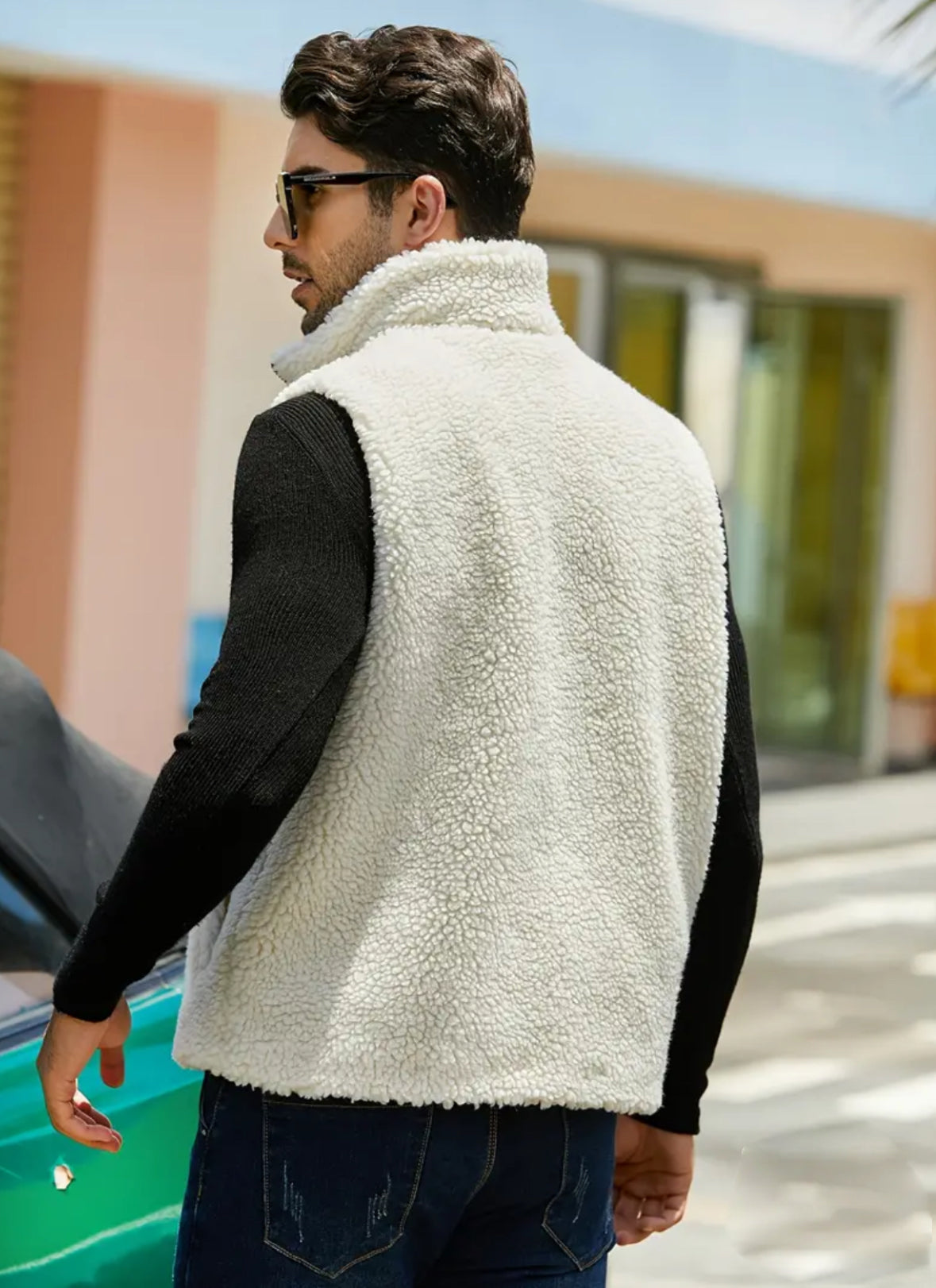 Cream Sleeveless Sherpa Jacket