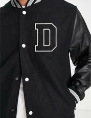 D Letterman Faux Leather Sleeve Varsity Jacket