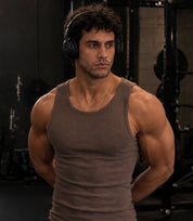 Premium 400 GSM Ribbed Coffee Brown Tank top Men