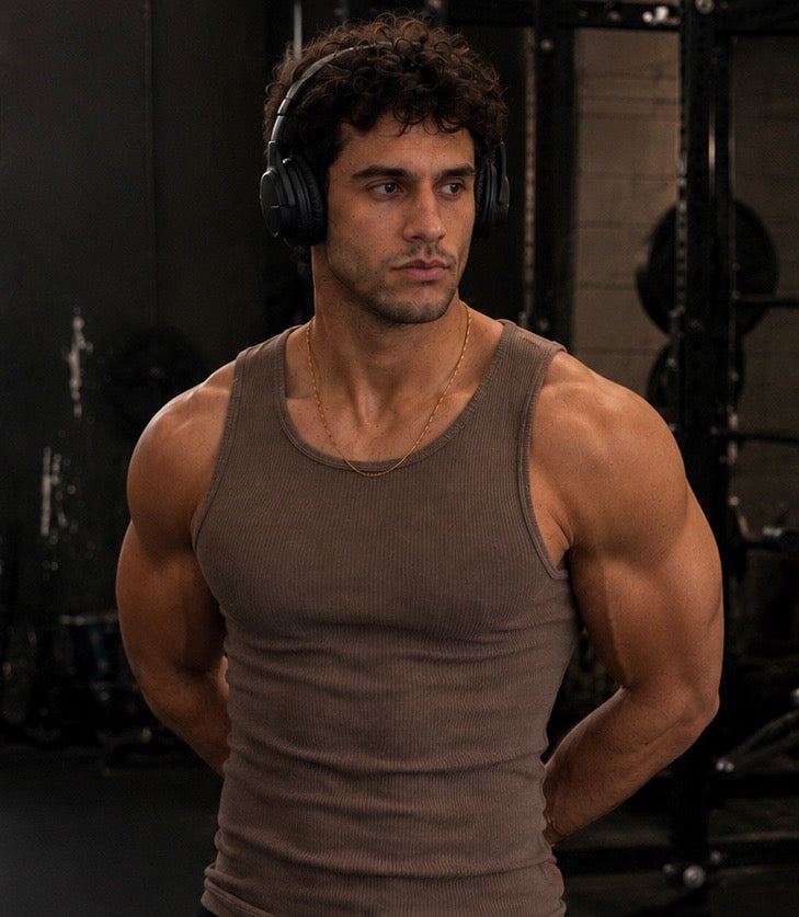 Premium 400 GSM Ribbed Coffee Brown Tank top Men