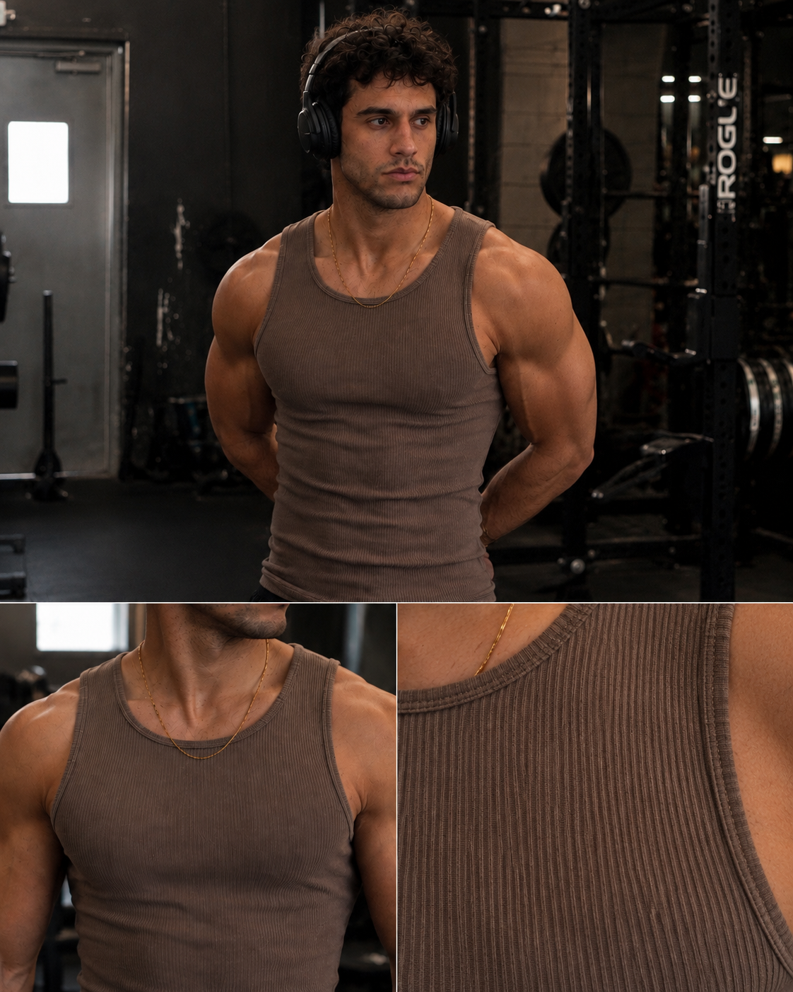 Premium 400 GSM Ribbed Coffee Brown Tank top Men