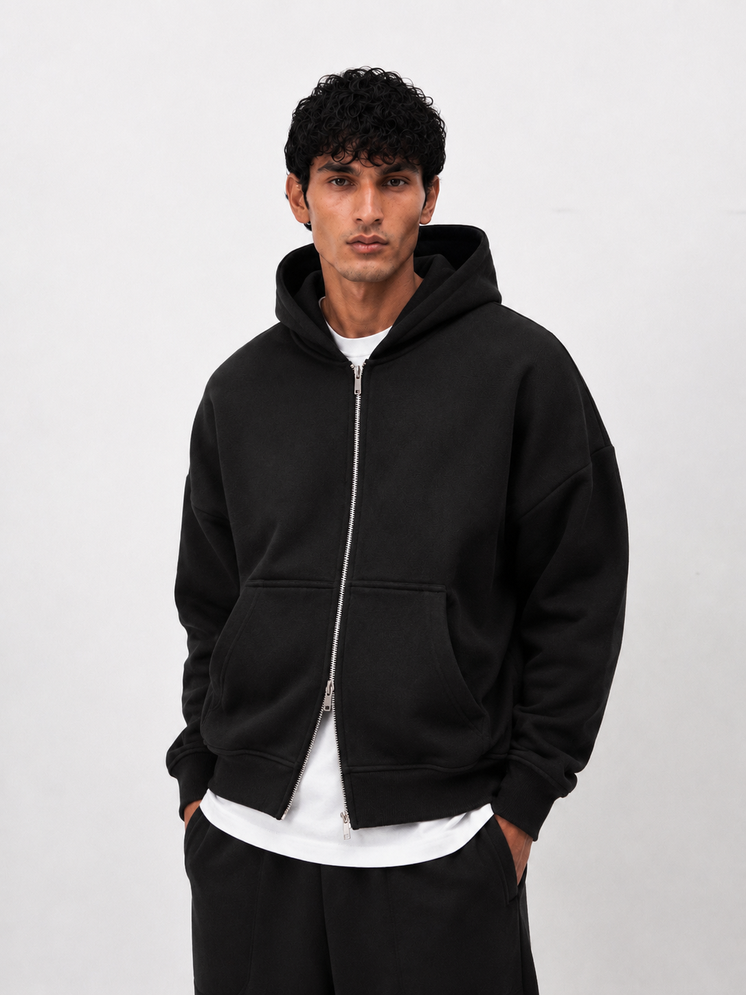 350 GSM Black Reverse Zipper Hoodie