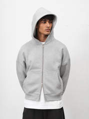 350 GSM Grey Reverse Zipper Hoodie
