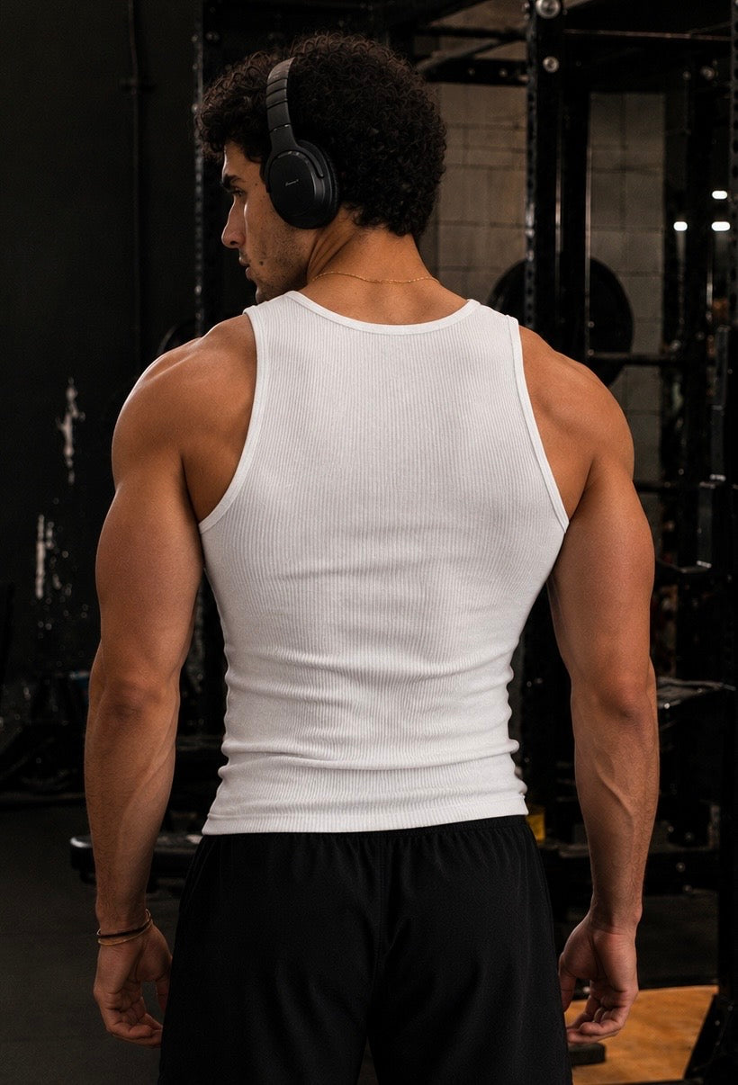 Premium 400 GSM Ribbed White Tank Top Men