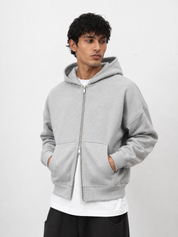 350 GSM Grey Reverse Zipper Hoodie