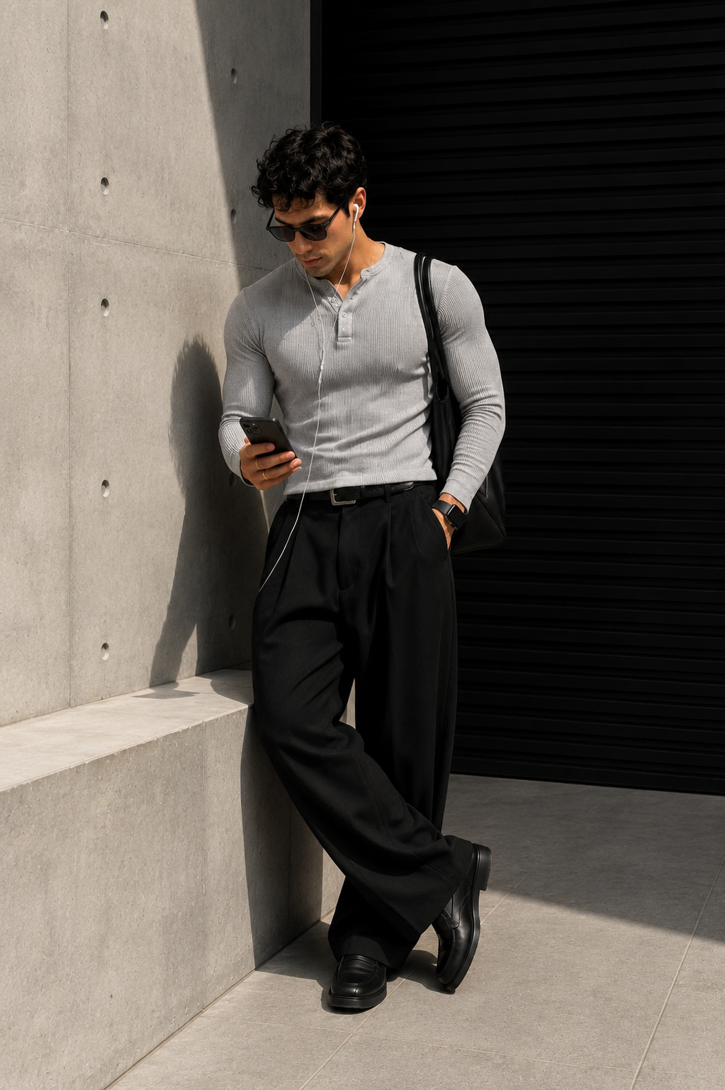 320GSM White Ribbed Henley Muscle Fit Tshirt