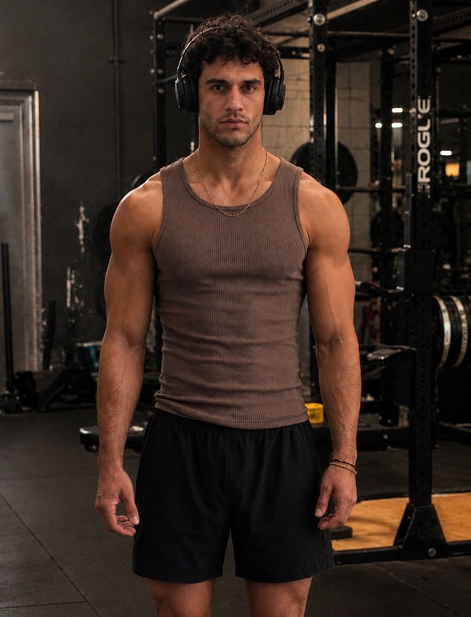 Premium 400 GSM Ribbed Coffee Brown Tank top Men