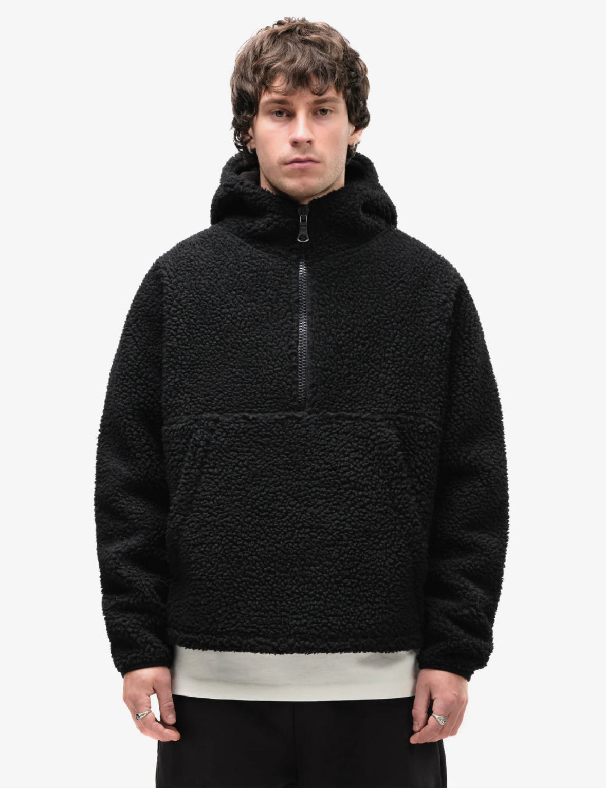 Half-zip Black Sherpa Hoodie