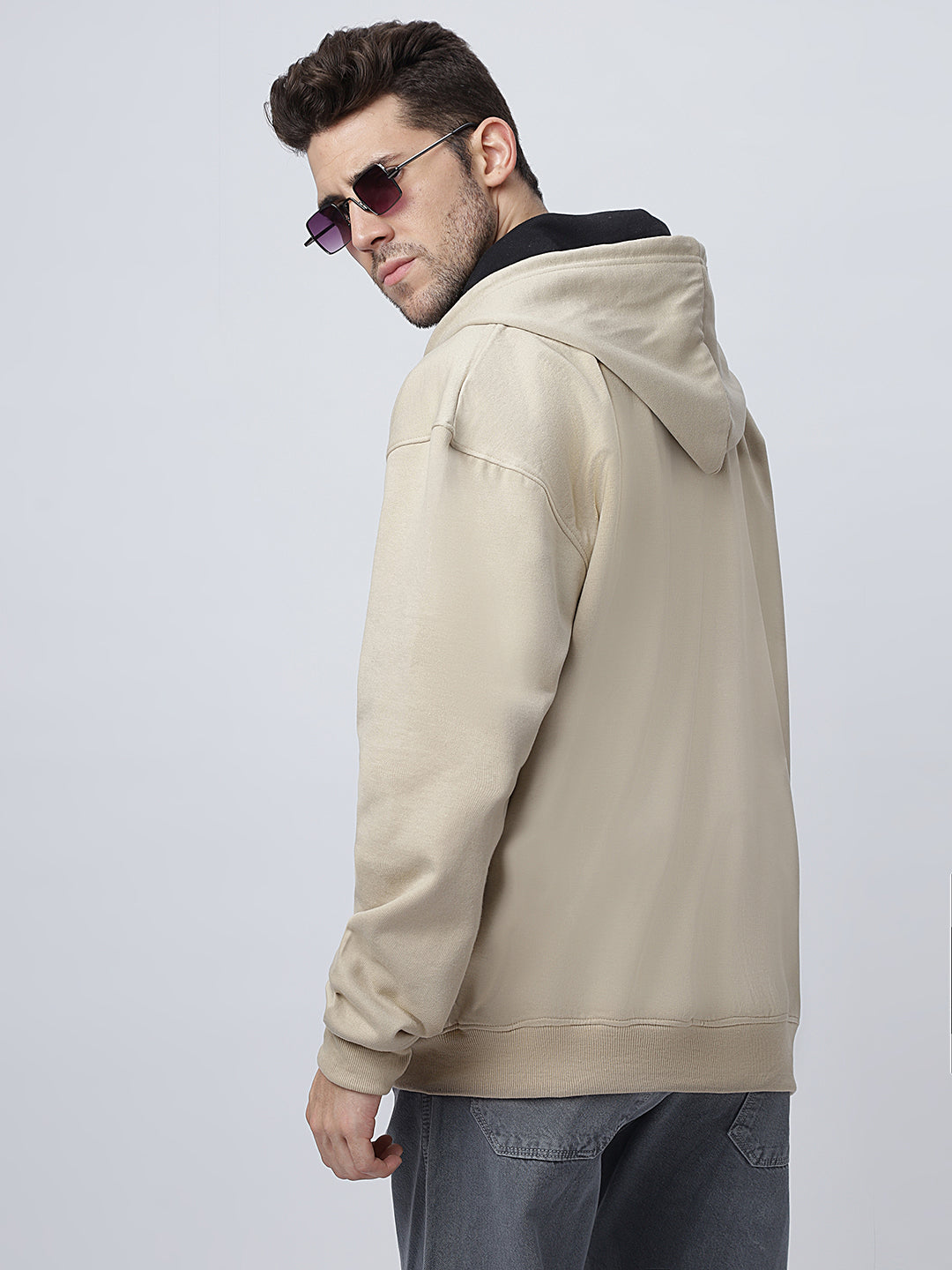 Oversize Beige Zipper Hoodie