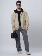 Oversize Beige Zipper Hoodie