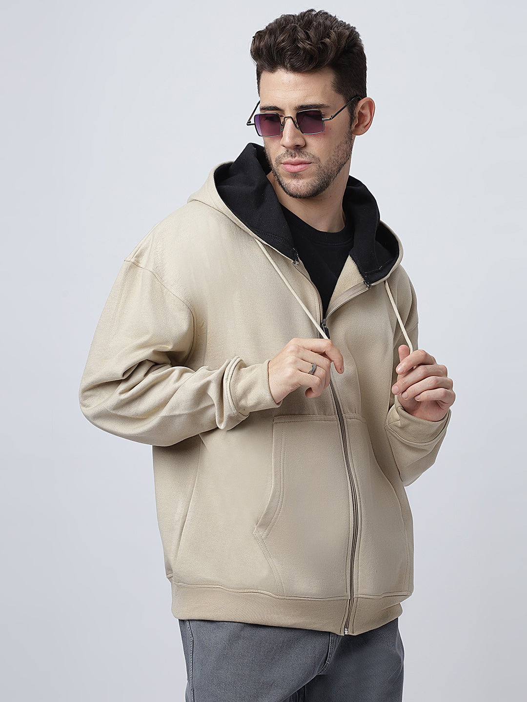 Oversize Beige Zipper Hoodie