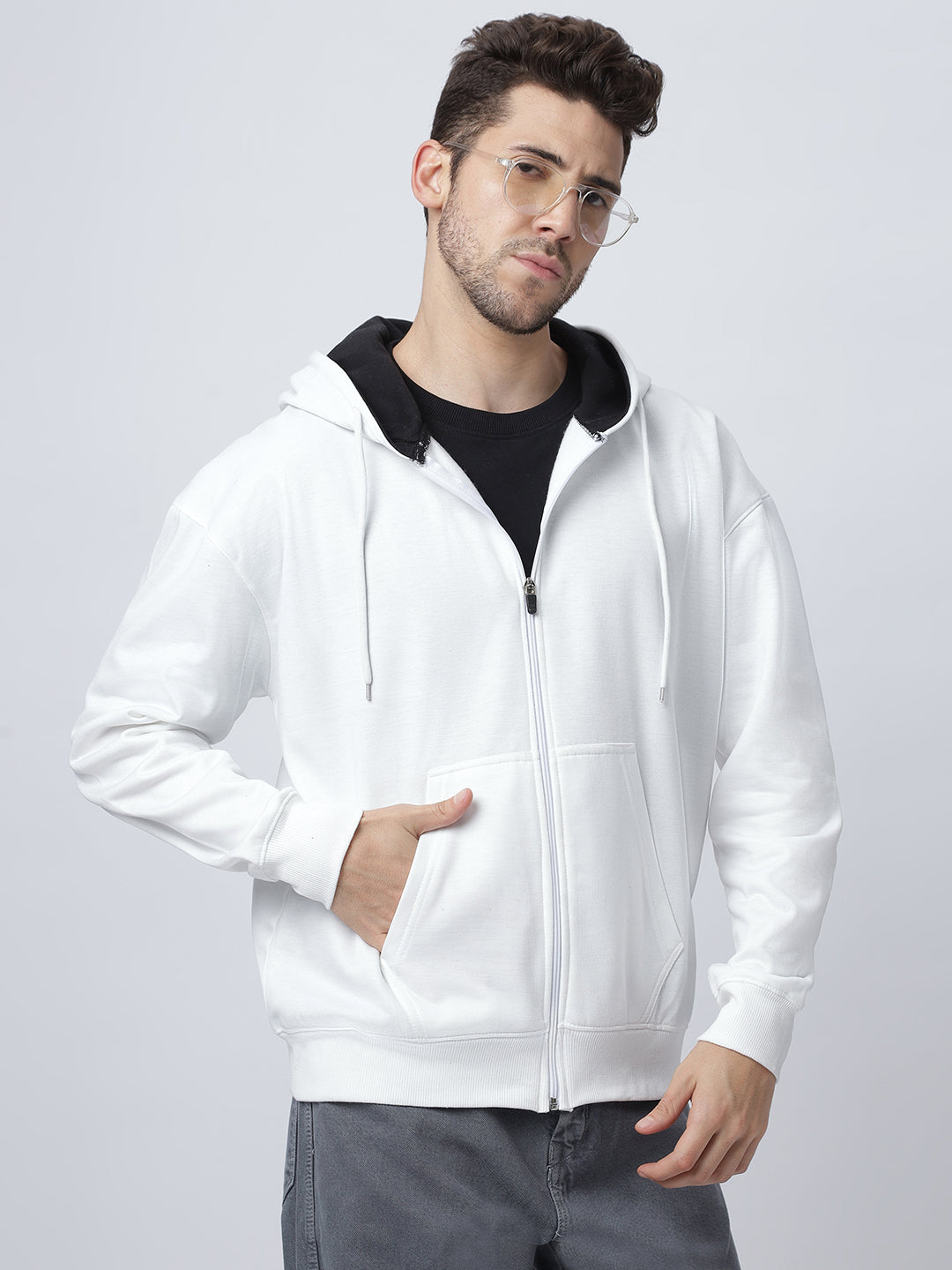 Oversize White Zipper Hoodie