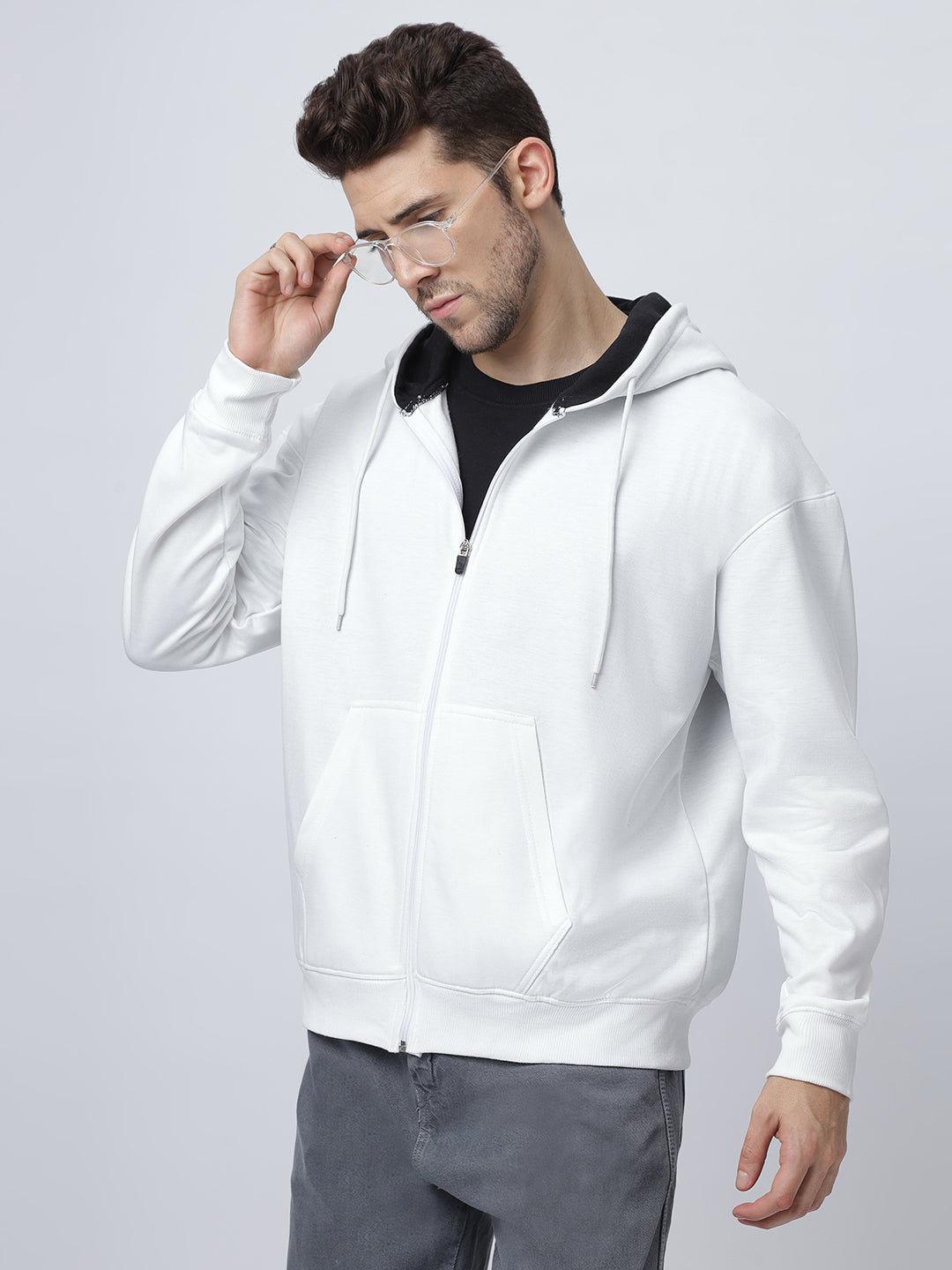 Oversize White Zipper Hoodie