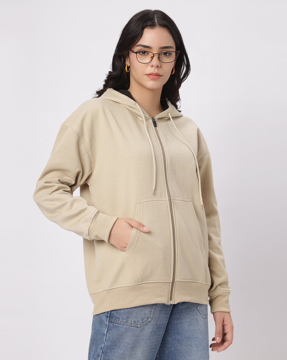 Beige Oversize Zipper Hoodie