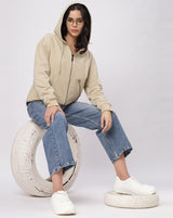 Beige Oversize Zipper Hoodie