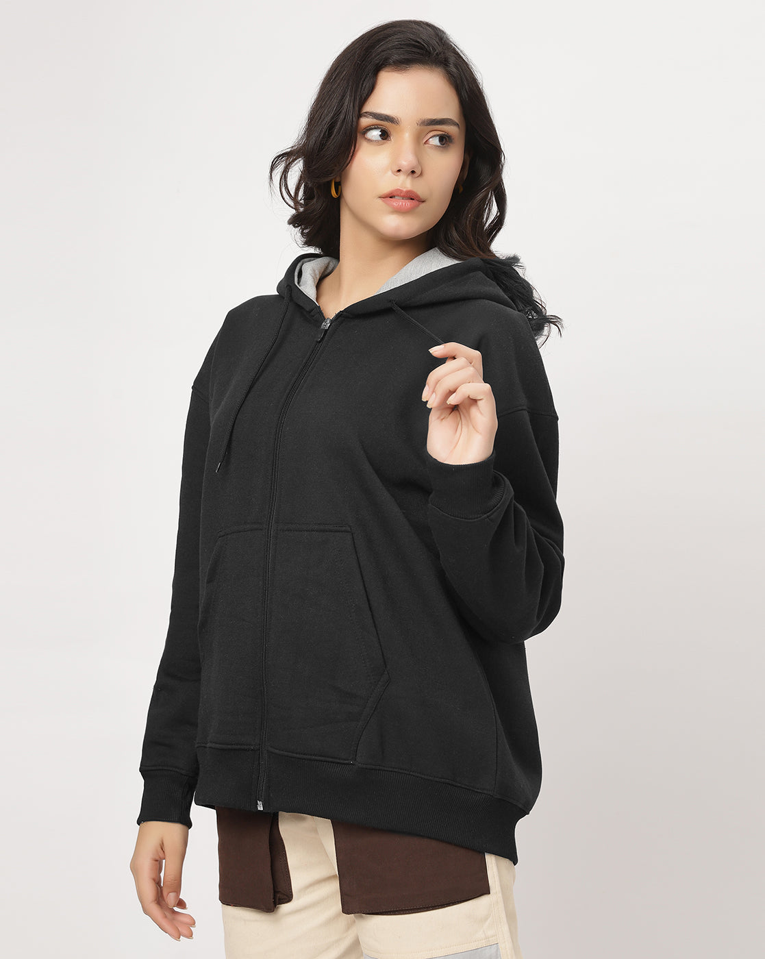Black Oversize Zipper Hoodie