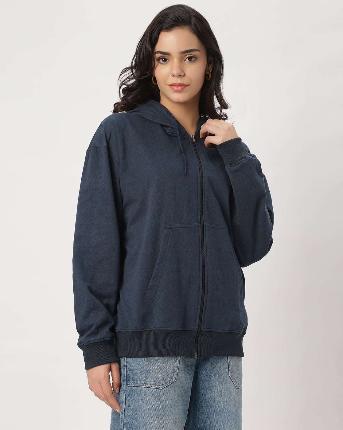 Navy Oversize Zipper Hoodie