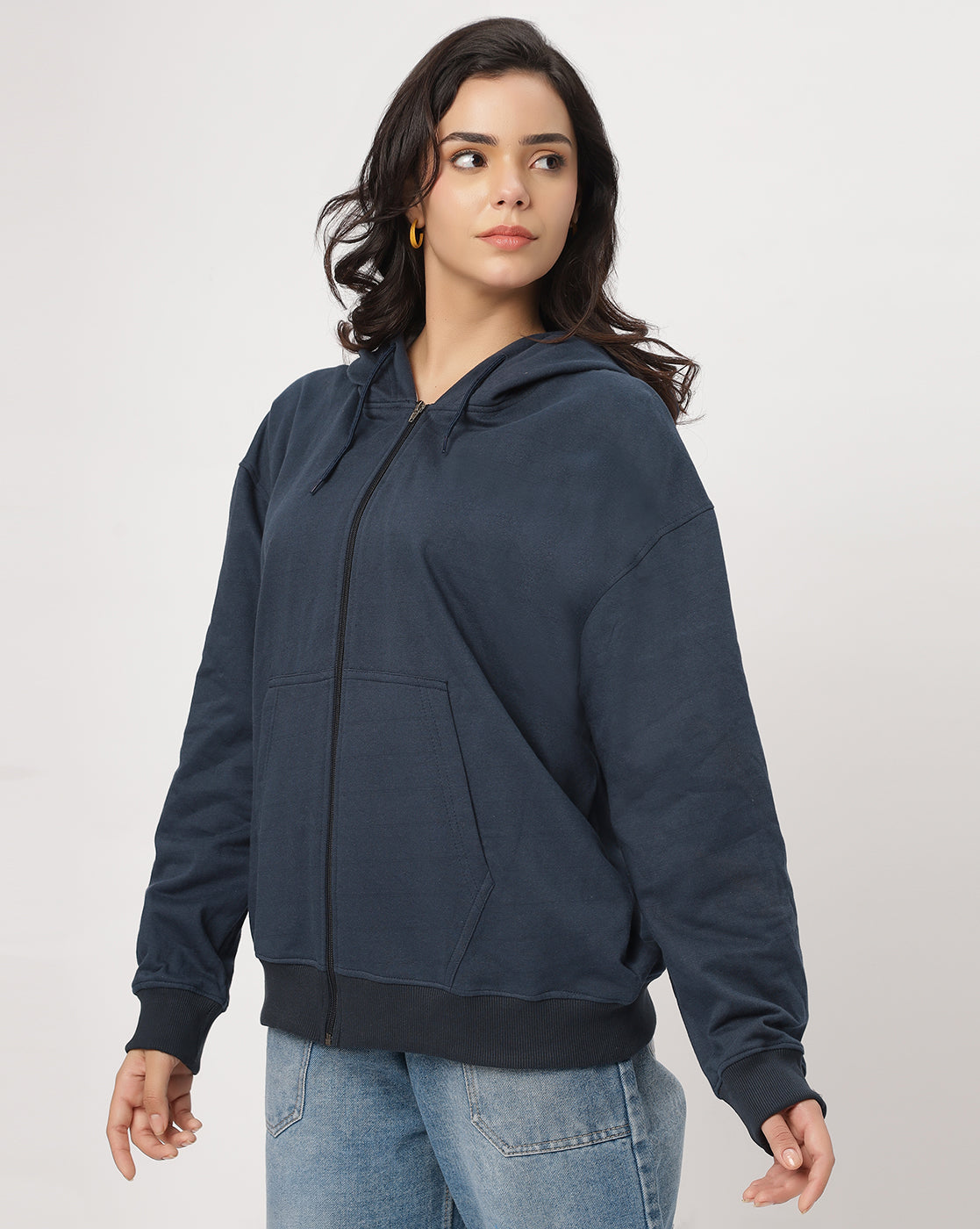 Navy Oversize Zipper Hoodie