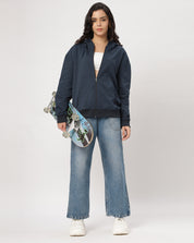 Navy Oversize Zipper Hoodie