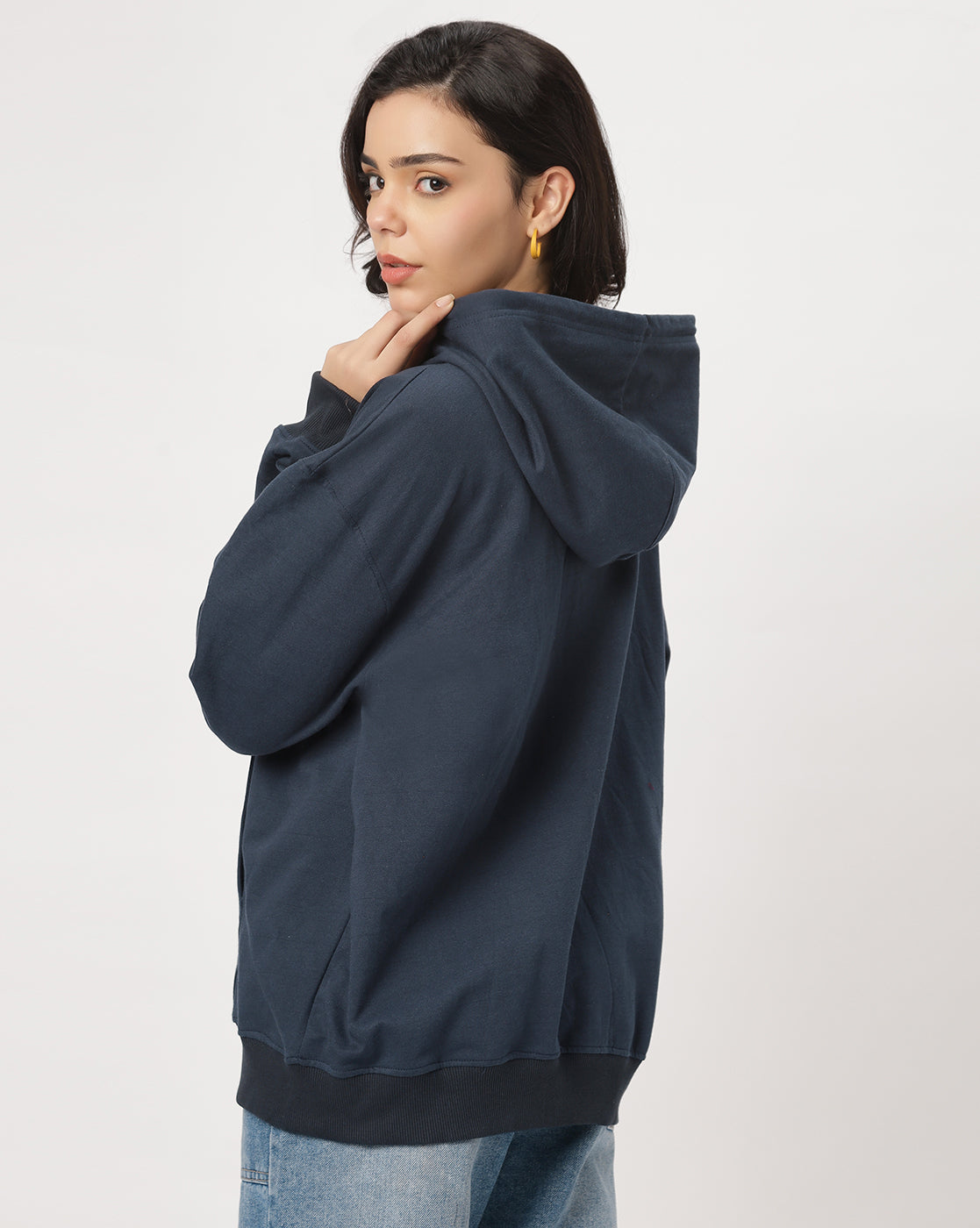 Navy Oversize Zipper Hoodie
