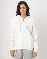 White Oversize Zipper Hoodie