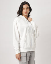 White Oversize Zipper Hoodie