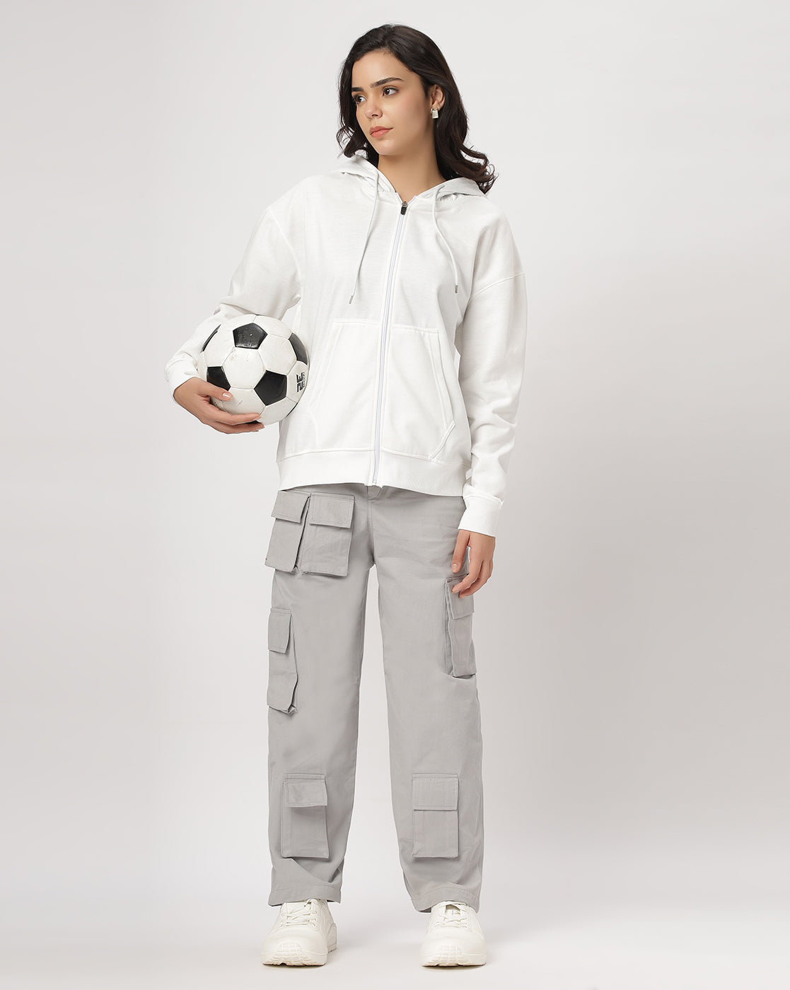 White Oversize Zipper Hoodie