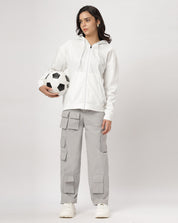 White Oversize Zipper Hoodie