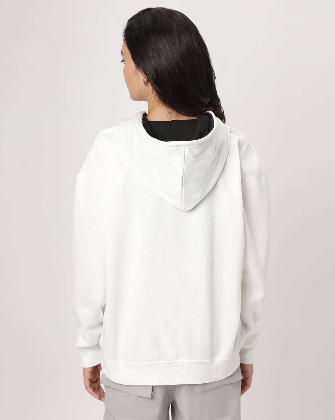 White Oversize Zipper Hoodie