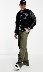 P Letterman Faux Leather Sleeve Varsity Jacket