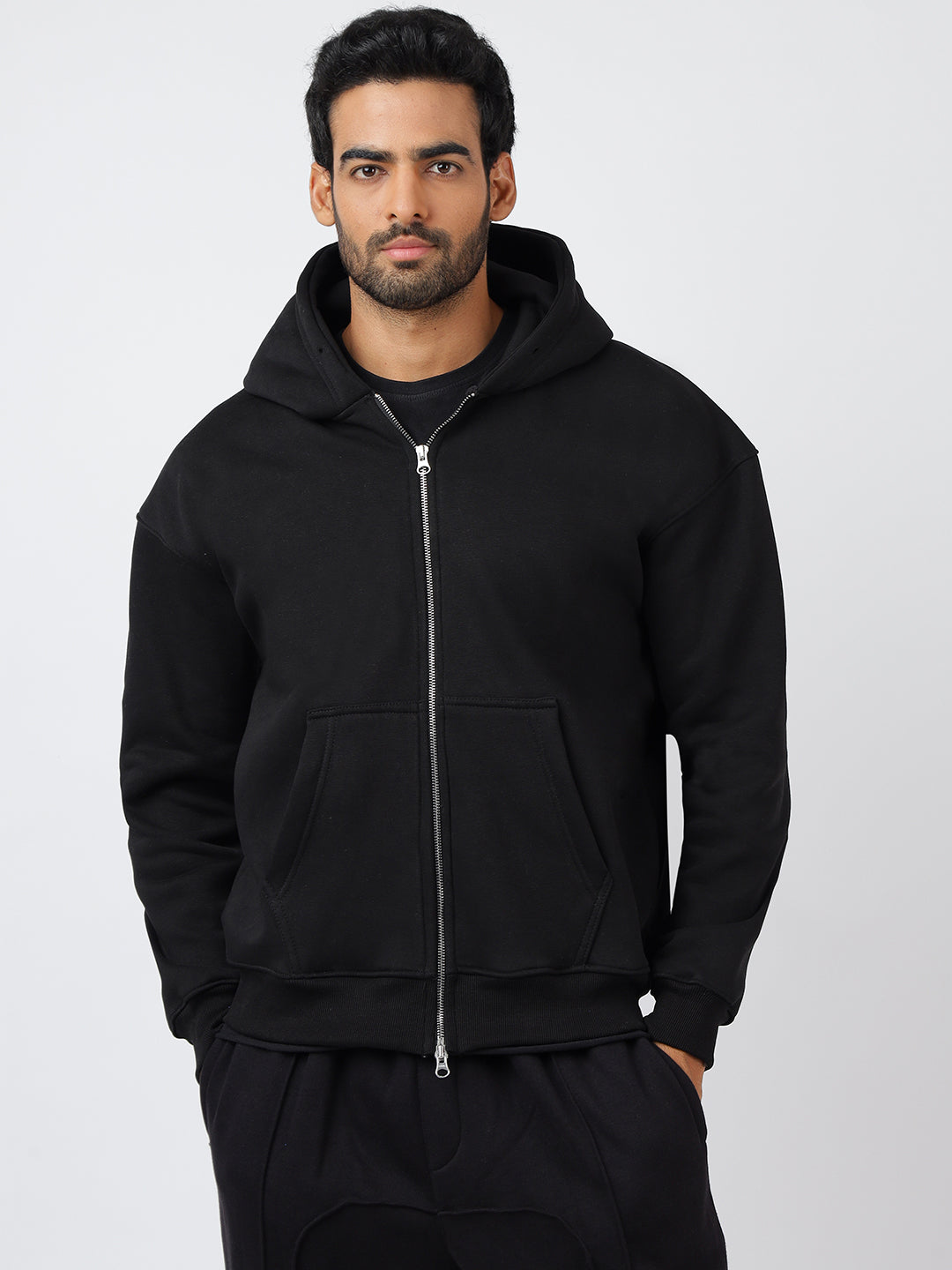 Black Reverse Zipper Hoodie