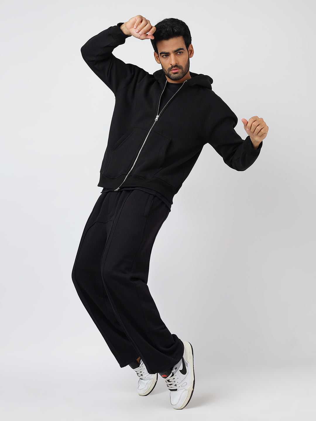 Black Reverse Zipper Hoodie