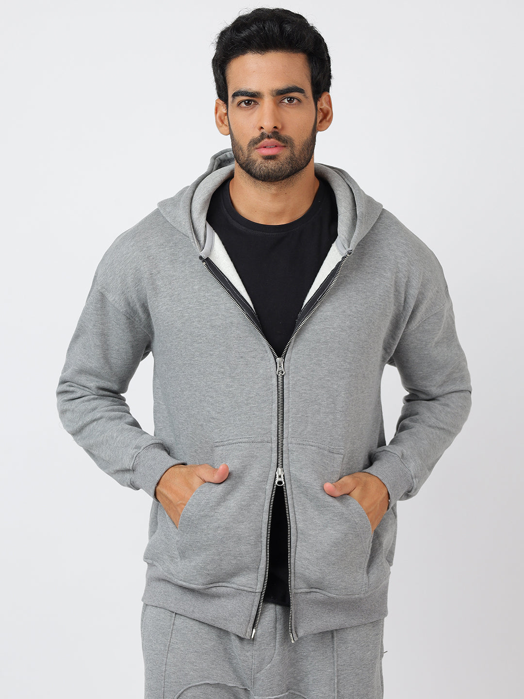 Grey Reverse Zipper Hoodie