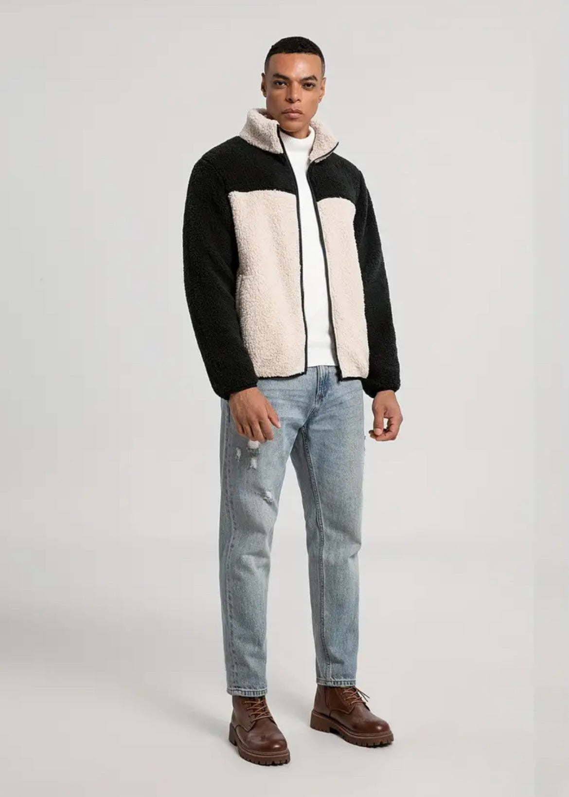 Cream Black Sherpa Jacket
