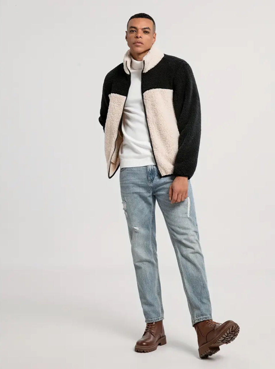 Cream Black Sherpa Jacket