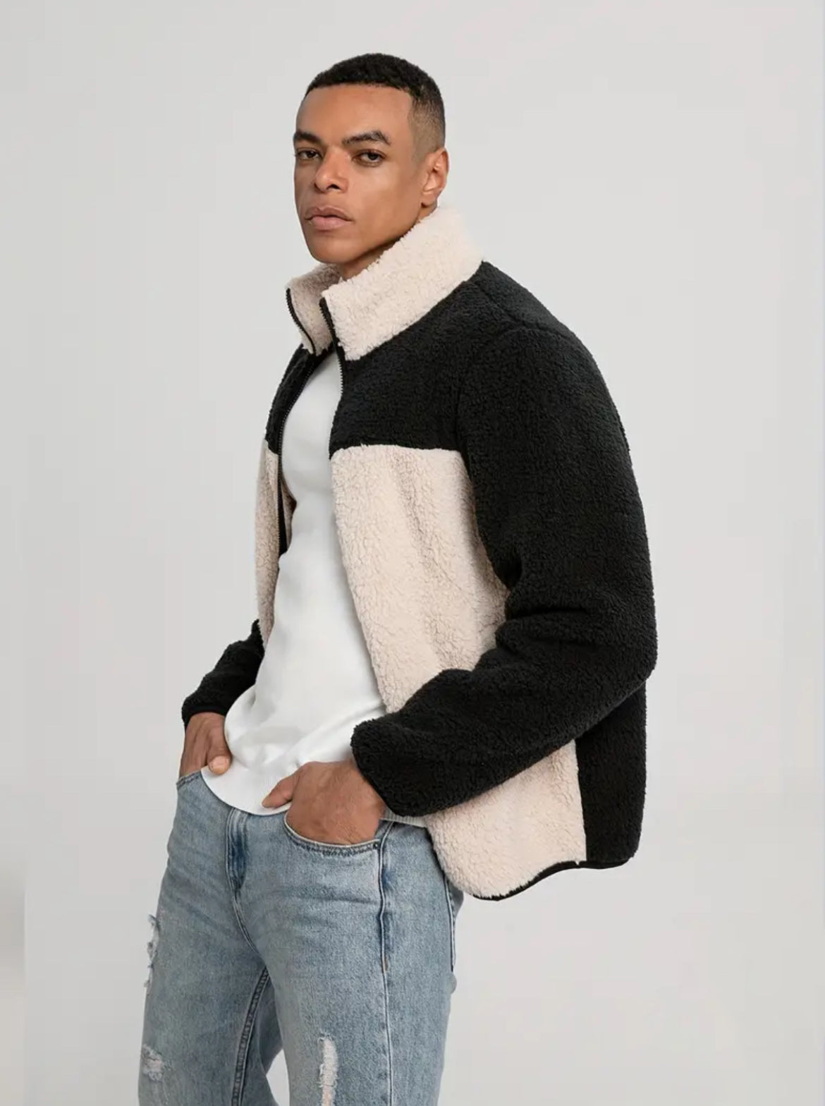 Cream Black Sherpa Jacket